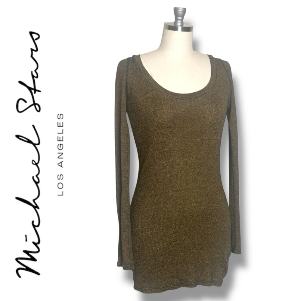 Michael Stars Long Sleeve Scoop Neck Shine T-Shirt in Bronze OSFM